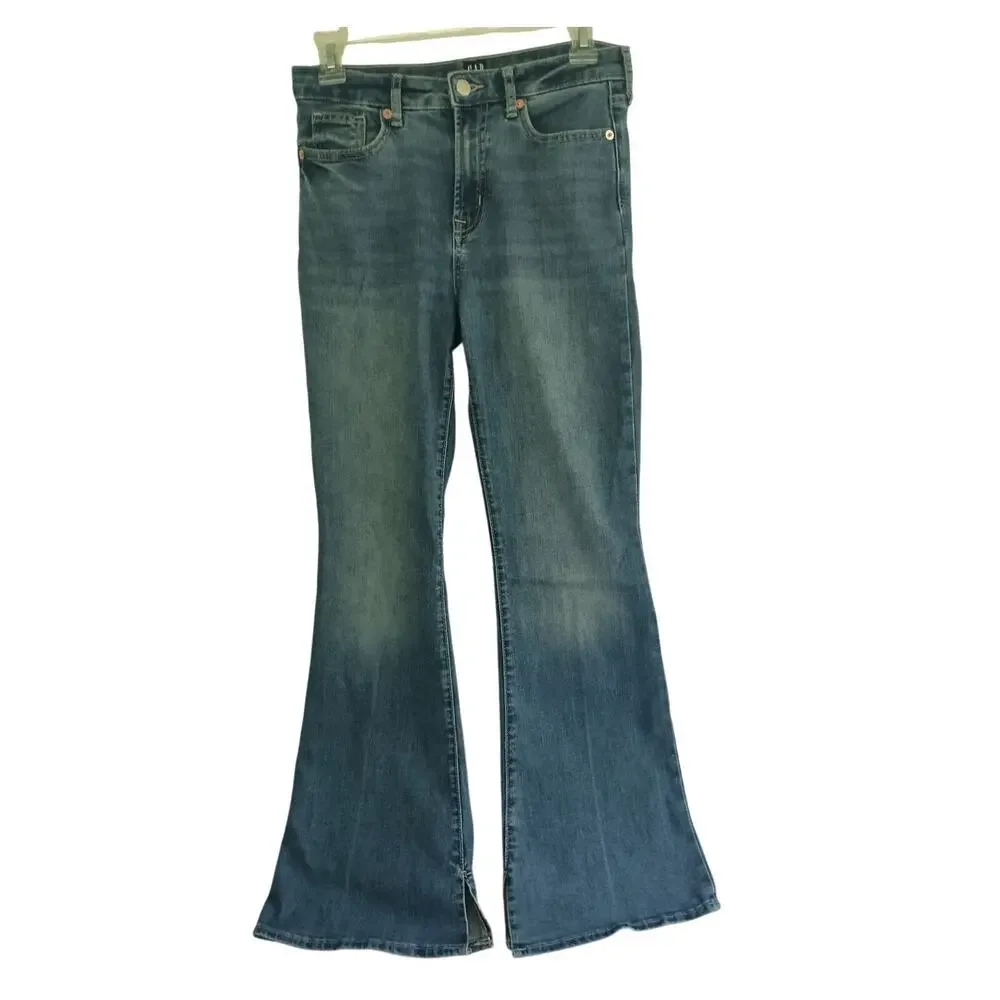 Gap Girls '70s Hi Rise flare Medium Wash blue  jeans Size 16 VGUC